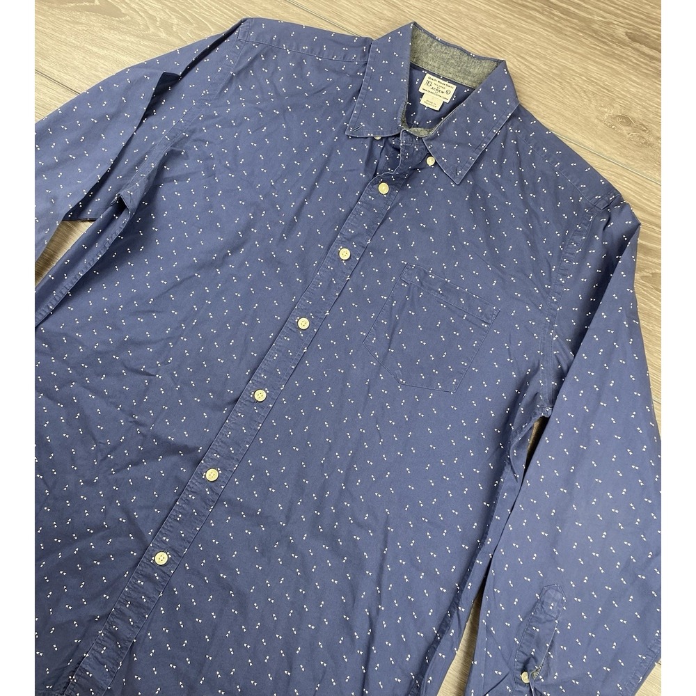 J Crew Men's Long Sleeve Geometric Pattern Button Down Shirt Blue Size Large